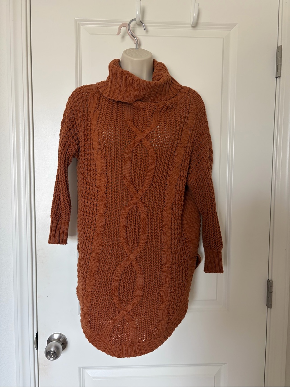 Express Rust Cable Knit Turtleneck Sweater Dress
